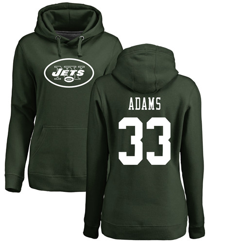 New York Jets Green Women Jamal Adams Name and Number Logo NFL Football #33 Pullover Hoodie Sweatshirts